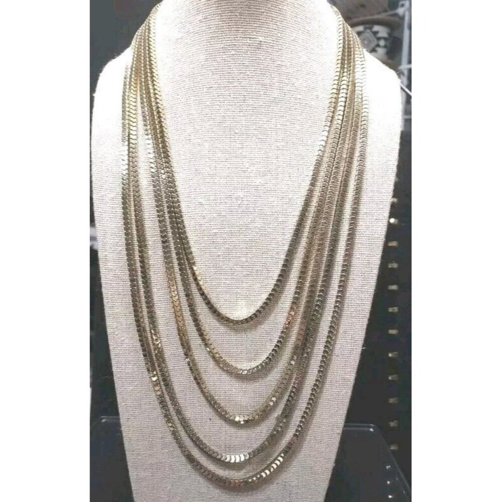 Five Strand Gold Toned Box Chain 17"-20"  Necklace Definitely Makes A Statement